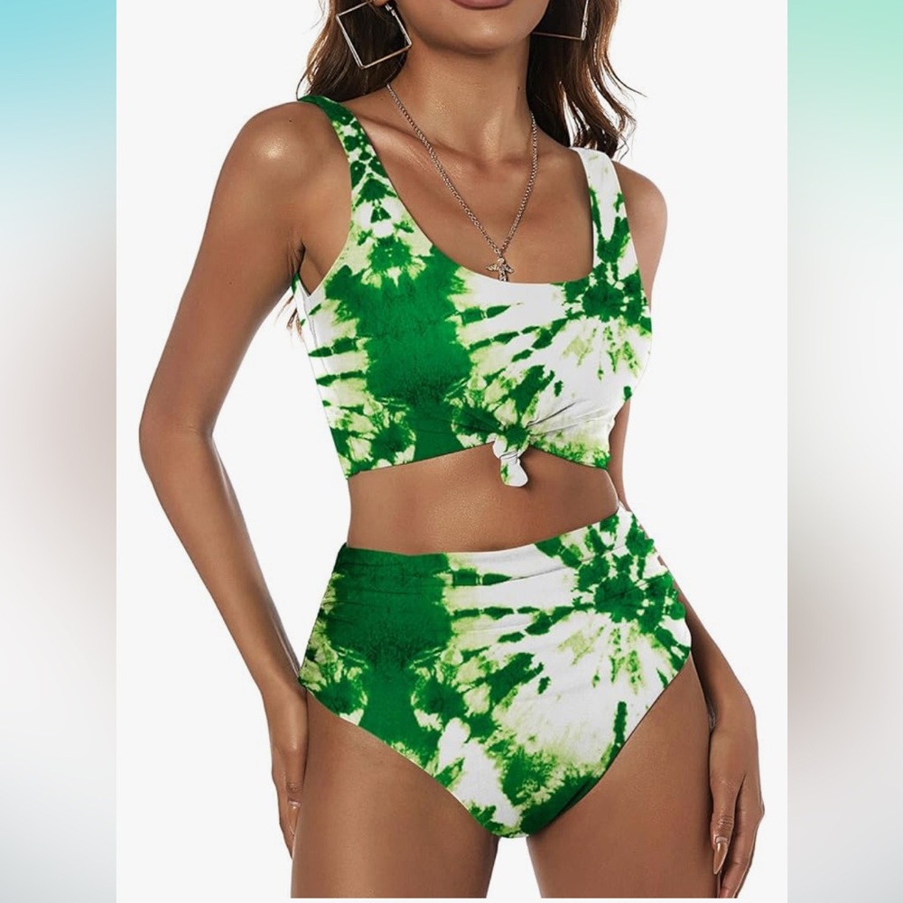 🚘New ZAFUL Women's Knot Scoop Neck Bikini Set Ruched High Waisted 2Piece 
Tankin